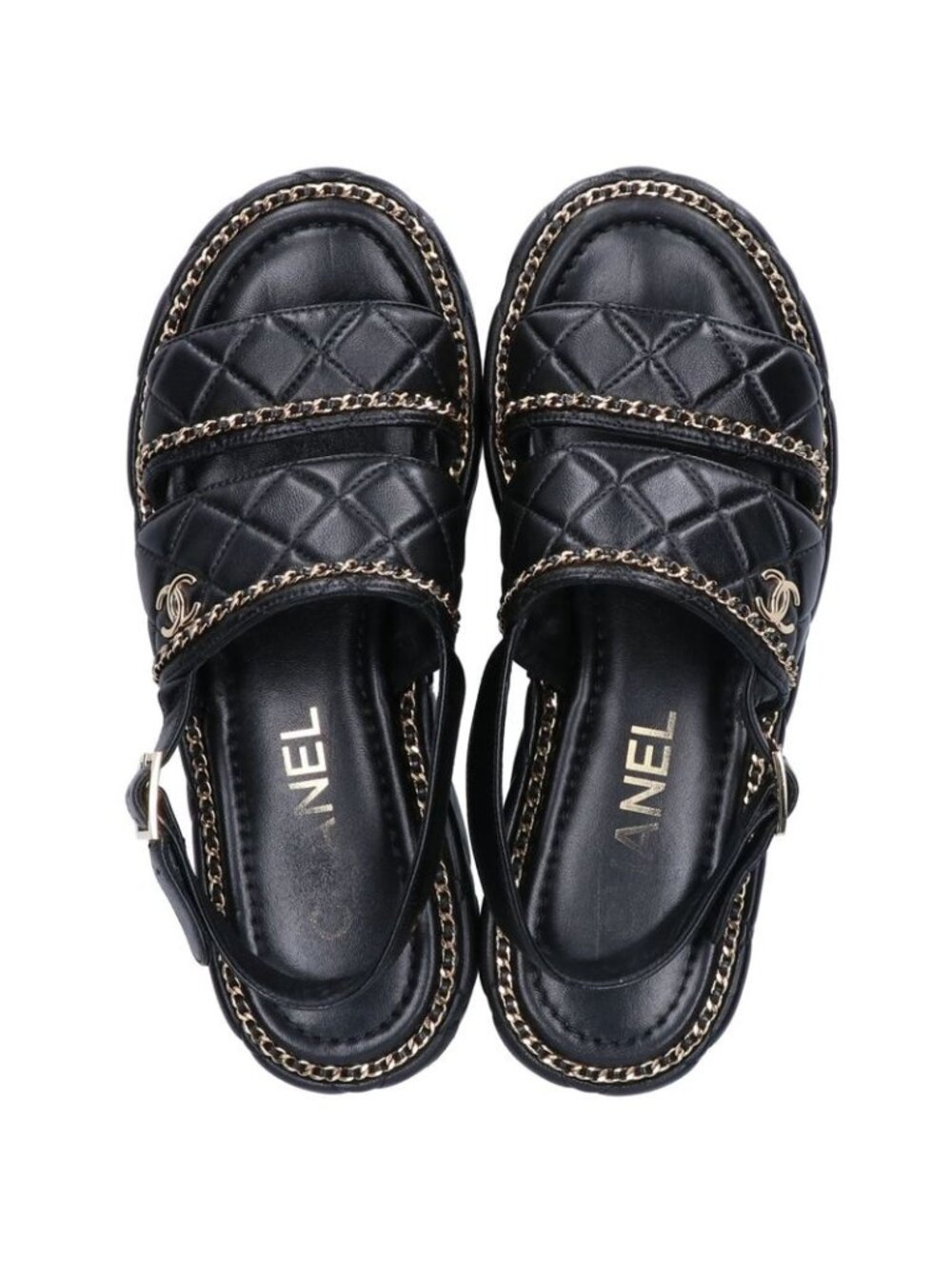 Chanel CC Logo Quilted Chain Platform Sandals 37 1 2C - Picture 6 of 12